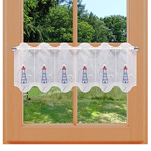 kollektion MT Maritime Scheibengardine Leuchturm mit Urlaubsmotiv Echte Plauener Spitze Badgardine 30 x 64 cm von kollektion MT