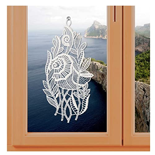 kollektion MT Maritimes Fensterbild Muschel aus Echter Plauener Spitze in Natur Badezimmer-Deko inkl. Saughaken 24 x 12 cm von kollektion MT