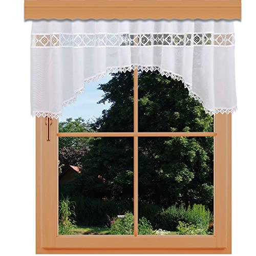 kollektion MT Querbehang Lavina Echte Plauener Spitze mit Bogen weiß Bogenstore mit Reihband 50 x 150 cm von kollektion MT