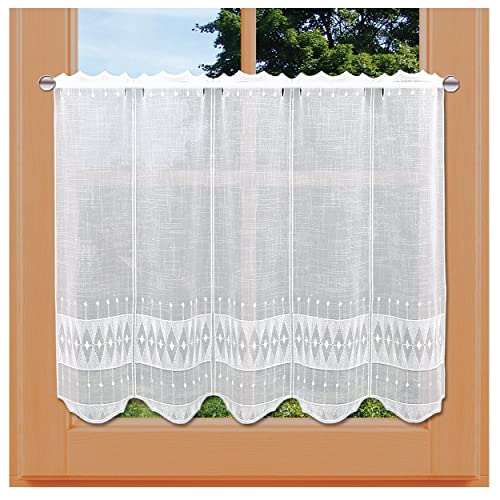 kollektion MT Scheibengardine Alea Vogtländischer Spitze in weiß Feenhaus-Gardine in Käseleinen-Optik moderner Scheibenhänger 55 x 112 cm kollektion MT Scheibengardine Alea Vogtländischer Spitze in weiß Feenhaus-Gardine in Käseleinen-Optik moderner Scheibenhänger 55 x 112 cm von kollektion MT