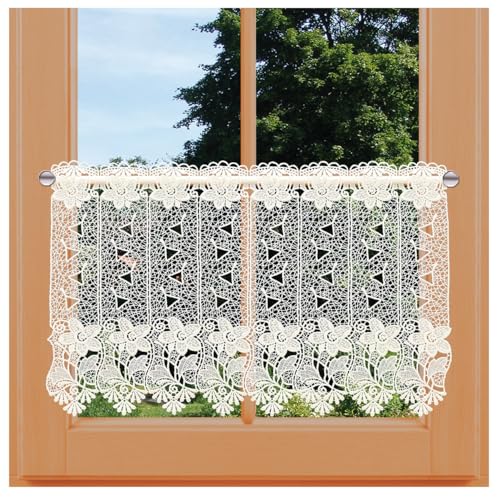 Scheibengardine Aurora Vogtländische Spitze | moderner Scheibenhänger Blumenmuster in natur | elegante Spitzengardine mit Blüten | Luftspitzen-Kurzstore im Landhaus-Stil | Höhe x Breite 40 x 96 cm von kollektion MT