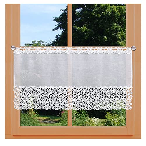 kollektion MT Scheibengardine Carmelita moderner Scheibenhänger Plauener Spitze mit Blätterdesign weiß 50 x 192 cm von kollektion MT