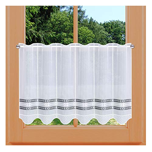 kollektion MT Scheibengardine Melinda modern Bestickt mit Steifen grau Silber schwarz Kurzstore Panneau 30 x 64 cm von kollektion MT