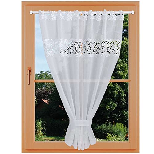 kollektion MT Scheibenhänger Carmelita Flächengardine Plauener Spitze weiß Scheibengardine mit Raffhalter 120 x 90 cm von kollektion MT