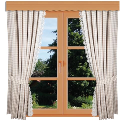 Vorhang-Garnitur Hannah Vogtländische Spitze – 2 Seitenschals & 2 Raffhalter beige-weiß kariert hochwertige Baumwolle | blickdichte Landhaus-Seitenschals | Übergardine Höhe x Breite 220 x 155 cm Vorhang-Garnitur Hannah Vogtländische Spitze – 2 Seitenschals & 2 Raffhalter beige-weiß kariert hochwertige Baumwolle | blickdichte Landhaus-Seitenschals | Übergardine Höhe x Breite 220 x 155 cm von kollektion MT