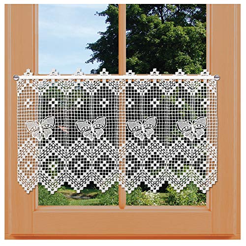 kollektion MT Spitzengardine Butterfly in Natur traditionell gestickter Scheibenhänger aus Echter Vogtländischer Spitze 38 x 101 cm von kollektion MT