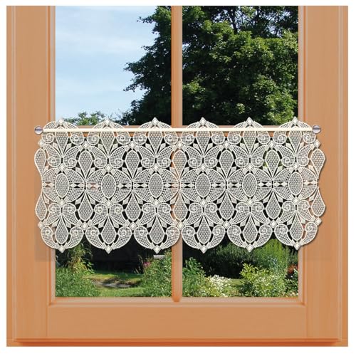 Scheibengardine Tilda aus Vogtländischer Spitze in natur | moderne Spitzengardine mit zeitlosen Ornamenten | eleganter Scheibenhänger aus Luftstickerei | Panneaux Höhe x Breite 46 x 96 cm von kollektion MT