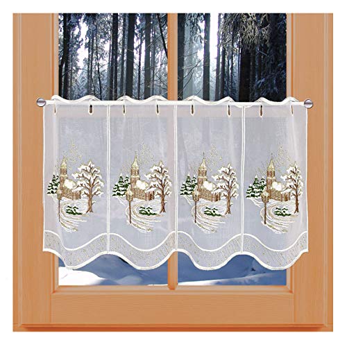 kollektion MT Weihnachts-Scheibengardine Winterlandschaft Wintergardine Plauener Stickerei 50 x 64 cm von kollektion MT