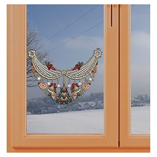 kollektion MT Winter-Fensterbild Advent - Zeit der Vorfreude Plauener Spitze Fensterdeko Weihnachten 25 x 35 cm von kollektion MT