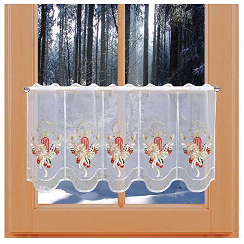 kollektion MT Winterliche Scheibengardine Weihnachtskerze Plauener Spitze Scheibenhänger Adventsdeko 30 x 128 cm von kollektion MT