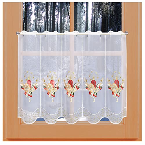 kollektion MT Winterliche Scheibengardine Weihnachtskerze Plauener Spitze Scheibenhänger Adventsdeko 50 x 208 cm von kollektion MT