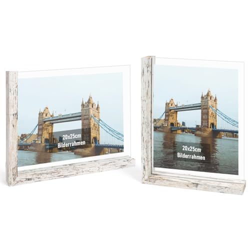 kollyseek 2er Set Bilderrahmen 20x25 cm. L-förmigem MDF Bilderrahmen mit Doppelseitiger nicht zerbrechliches gehärtetes Glas,Vintage-Weiß von kollyseek