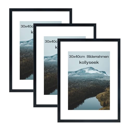 kollyseek 3er Set 30x40cm Bilderrahmen und Acrylglas Schwarz Fotorahmen Bilderrahmen,zum Aufhängen & Aufstellen, Wand Bilderrahmen Moderner Fotorahmen, Schwarz Dekorahmen von kollyseek