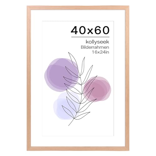kollyseek Bilderrahmen 40x60cm Eichefarbe mit Passepartout MDF Holz Rahmen mit Acrylglas Eiche Natur Fotorahmen(rote Eiche Farbe) von kollyseek