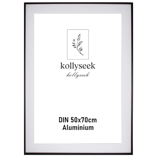 kollyseek Bilderrahmen Aluminium 50 x 70 cm Schwarz Metall Posterrahmen mit bruchsicherem Acrylglas modern Fotorahmen Picture Frame mit Passepartout für Bilder Poster Fotos schwarz von kollyseek