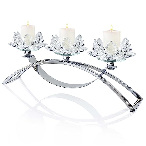 Kerzenhalter mit 3 Armen, Kristallblumen, Tisch-Teelichthalter für Party/Esszimmer, Tafelaufsätze (1, Silber) von kolnlala