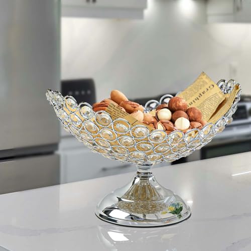 kolnlala Obstschale mit hohlgeschnitztem Design, Kristallschale für Tischdekoration, Snack-Dessertschalenhalter, elegante Kristallschale für Partytisch (silberfarben, Schiffstyp) von kolnlala