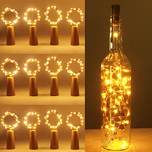 kolpop (12 Stück) Flaschenlicht Batterie, 2m 20 LED Glas Korken Licht Kupferdraht Lichterkette für flasche, Party, Garten, Weihnachten, Halloween, Hochzeit, außen/innen Beleuchtung Deko (Warmweiß) von kolpop