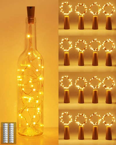 kolpop (16 Stück) Flaschenlicht Batterie, Flaschenlichterkette 2M 20LED Glas Korken Licht Lichterkette für Flasche für außen/innen Deko für Party, Hochzeit, Weihnachten - Warmweiß von kolpop