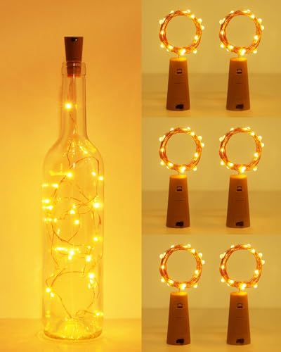 kolpop (6 Stück) Flaschenlicht Batterie, 2m 20 LED Glas Korken Licht Kupferdraht Lichterkette für flasche für Party, Garten, Weihnachten, Halloween, Hochzeit, außen/innen Beleuchtung Deko (Warmweiß) von kolpop