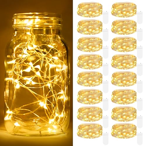 【16 Stück】 LED Mini Lichterkette mit Batterie, 2M 20 LED Led Lichterkette mit Batteriebetrieben, Lichterkette Innen, DIY Lichterkette Klein Wasserdicht für Party Hochzeit Weihnachtsdeko (Warmweiß) von kolpop