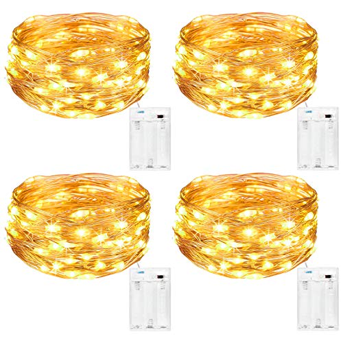 Kolpop LED Lichterkette Batterie [4 Pack], Lichterketten für Zimmer, 5m 50er Micro LED Lichterkette Draht Innen Batteriebetrieben für Party Weihnachten Weihnachtsbaum Halloween Hochzeit Deko(Warmweiß) von kolpop