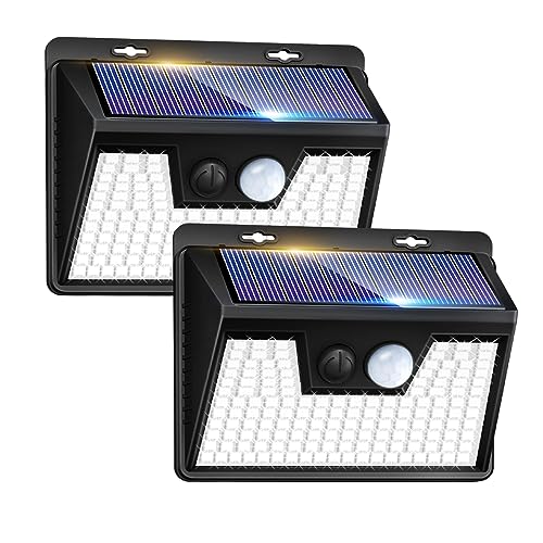kolpop【2 Stück Solarlampen für außen mit bewegungsmelder, 3 Modi Solarleuchten für Außen IP65 Wasserdichte, 140 LED Solar Aussenleuchte mit Bewegungsmelder Aussen für Wandleuchte Garten Hof Garage von kolpop