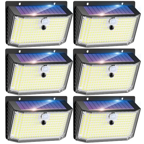 kolpop 6 Stücke Solarlampen für Außen mit Bewegungsmelder, 208 LED Solarleuchten für Außen, 220° Solar Aussenleuchte 3 Modi IP65 Wasserdichte Solarlampe für Garten Aussen Garage von kolpop
