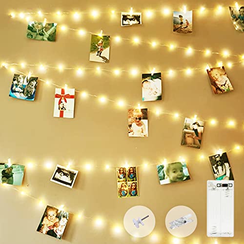 kolpop Fotowand für Zimmer Deko, Lichterkette mit Klammern für Fotos 3M 30LED Foto Batteriebetriebene Fotoclips für Wohnzimmer, Weihnachten, Hochzeiten, Party Bilder Aufhängen von kolpop