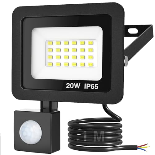 kolpop Led Strahler mit Bewegungsmelder Außen, 20W 2000LM Led Fluter mit Bewegungsmelder 6500K Kaltweiß Superhell Scheinwerfer IP65 Wasserdicht Aussenstrahler mit Bewegungsmelder für Garten, Garage von kolpop