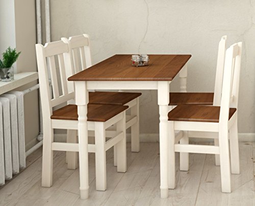 k koma Essgruppe Kiefer Holz 120 cm x 70 cm Tisch und 4 Stühle Landhausstil (Eiche) von k koma