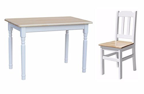 k koma Essgruppe Kiefer Holz 120 cm x 70 cm Tisch und 4 Stühle Landhausstil (Kiefer LACKIERT) von k koma