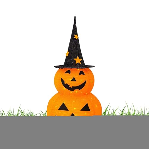 komsoup Halloween Kürbis Deko - Beleuchteter Herbstkürbis Mit Schwarzem Zylinder - Herbstdeko Lampe, Halloween Deko Für Innen Außen Garten Nachttisch Terrasse Vorgarten Eingangsbereich von komsoup