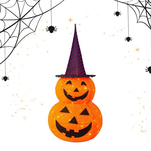 komsoup Halloween Kürbis Deko - Beleuchteter Kürbis Mit Hexenhut Herbstdekoration,Deko Accessoires Für Vorgarten Schlafzimmer Garten Party Terrasse Wohnzimmer von komsoup