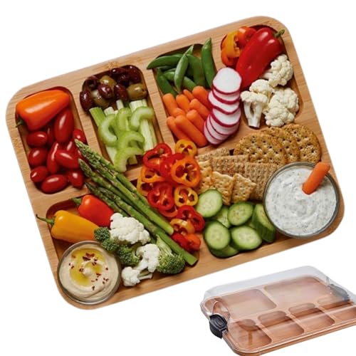 komsoup Holz Schneidebrett | Schneidebrett Servierplatte mit Deckel | Vielseitiges Tragbares Küchenwerkzeug Für Obst Fleisch Käse von komsoup