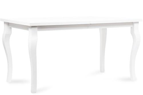 Ausziehbarer Esstisch für das Wohnzimmer Cabio 150-190 x 80 cm, Beine aus Massivholz, Esszimmertisch Küchentisch (weiß) von konsimo