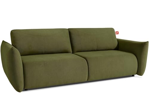 konsimo 3-Sitzer LAVIS Schlafsofa, mit Wellenfedern, Modern, hergestellt in der EU mit Bettfunktion und Bettkasten, Mega große Liegefläche (200 cm x 140 cm), mit Schlaffunktion (dunkelgrün) von konsimo