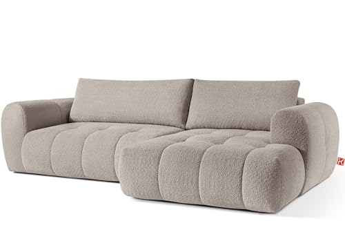 konsimo Ecksofa Lira mit Stauraum Schlaffunktion Pflegeleicht L-Form Links- oder rechtsseitig Zeitloses Design und Eleganz | Bequemes Mega-Ecksofa (rechts grau) von konsimo