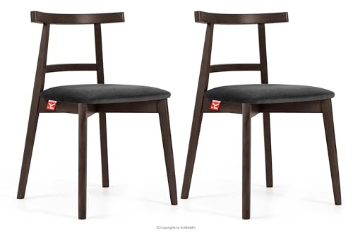 konsimo Holzstuhl Esstischstühle LILIO, Holzstühle, Polsterstühle 2 St. - hergestellt in der EU, Vintage-Stil, Massivholzrahmen aus Buche (Graphit/Dunkle Walnuss, 2 Stühle) von konsimo