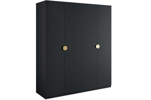konsimo Kleiderschrank VIDIS Drehtürenschrank, Garderobenschränke, Modern - (Zwei Kleiderstangen) Holzstruktur, hergestellt in der EU, Halbrundgriffe von konsimo