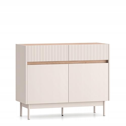 konsimo NALIA Kommode – Kaschmir & Eiche Cremona – Modernes Sideboard mit Türen und Fächern – Stauraum für Wohnzimmer oder Schlafzimmer von konsimo