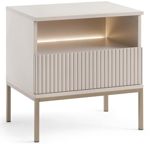 konsimo Nachttisch FONTE Nachtschrank, geriffelte Fronten, hergestellt in der EU Beistelltisch, Elegant, mit LED-Beleuchtung von konsimo