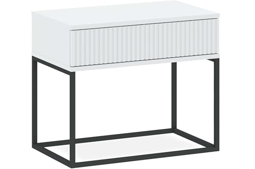 konsimo Nachttisch Rectus Nachtschrank, Modern, hergestellt in der EU, Beistelltisch (1-St), mit Schublade, geriffelte Schubladenfront, Push-to-Open, Breite 60 cm (weiß/schwarz) von konsimo