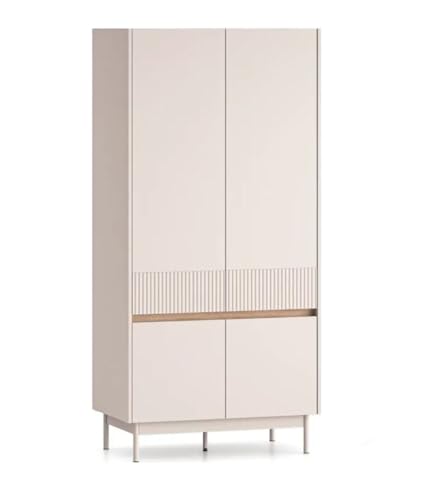 konsimo Nalia 4-türig mit, Creme/Eiche kannelierter, inkl. Kleiderstange 92 x 192 x 53 cm (B/H/T) von konsimo