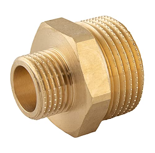 konst-install Doppelnippel reduziert Messing 1 auf 3/4 Zoll (Ø 33,2mm x Ø 26,4mm), Reduziernippel AG/AG, Verbindungsstück Außengewinde auf Außengewinde, Gewinde-Fitting, Messing Fittings von konst-install