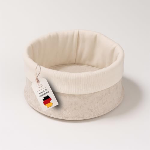 kontor28® - Brotkorb MADE IN GERMANY | Brötchenkorb handgenäht aus Upcycling Filz und Baumwoll-Leinen | Brotkorb modern Ø23x12 cm für Frühstück und Brunch, nachhaltig & waschbar (Beige) von kontor28