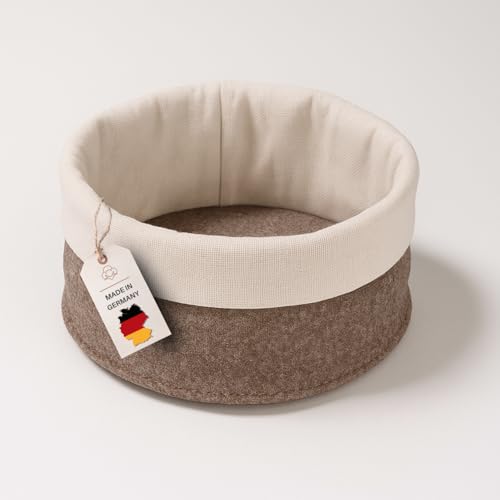 kontor28® - Brotkorb MADE IN GERMANY | Brötchenkorb handgenäht aus Upcycling Filz und Baumwoll-Leinen | Brotkorb modern Ø23x12 cm für Frühstück und Brunch, nachhaltig & waschbar (Naturmeliert) von kontor28