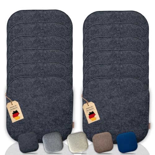 kontor28® - Sitzkissen Filz handgefertigt Made IN Germany | Sitzkissen Stuhl 37,5 x 37,5 cm aus rPET-Filz weiche und robuste Polsterung | Sitzauflage Stuhl für In- und Outdoor | anthrazit 12er-Set von kontor28