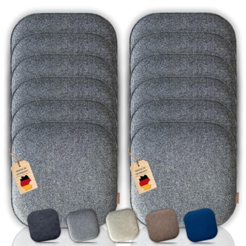 kontor28® - Sitzkissen Filz handgefertigt Made IN Germany | Sitzkissen Stuhl 37,5 x 37,5 cm aus rPET-Filz weiche und robuste Polsterung | Sitzauflage Stuhl für In- und Outdoor | grau 12er-Set von kontor28