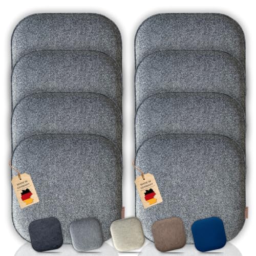 kontor28® - Sitzkissen Filz handgefertigt Made IN Germany | Sitzkissen Stuhl 37,5 x 37,5 cm aus rPET-Filz weiche und robuste Polsterung | Sitzauflage Stuhl für In- und Outdoor | grau 8er-Set von kontor28
